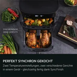 AEG Heißluftfritteuse 11 L Doppelkorb 2 Fächer Airfryer Sichtfenster schwarz — Bild 8