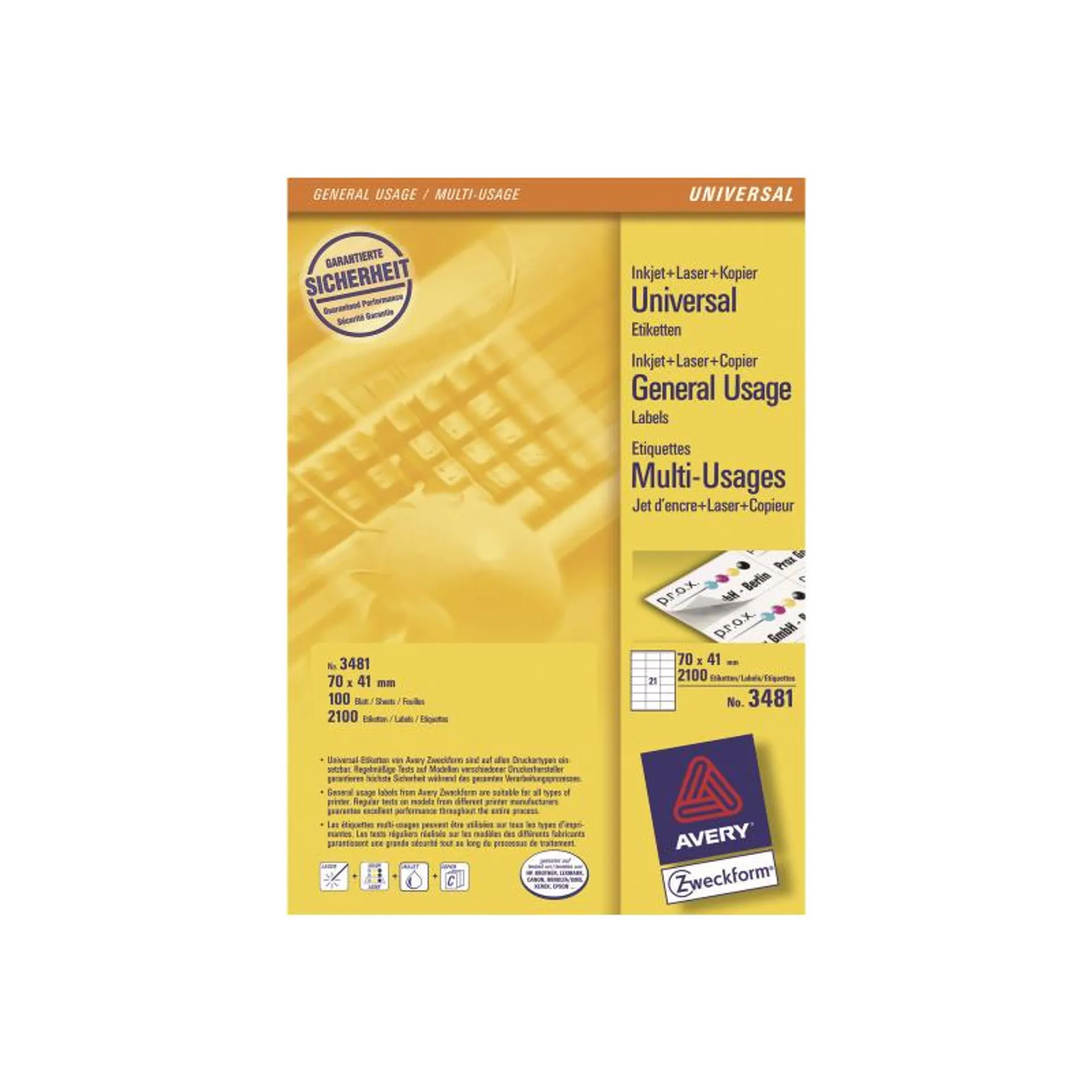 Avery Zweckform, Avery Labels 70 x 41mm , A4