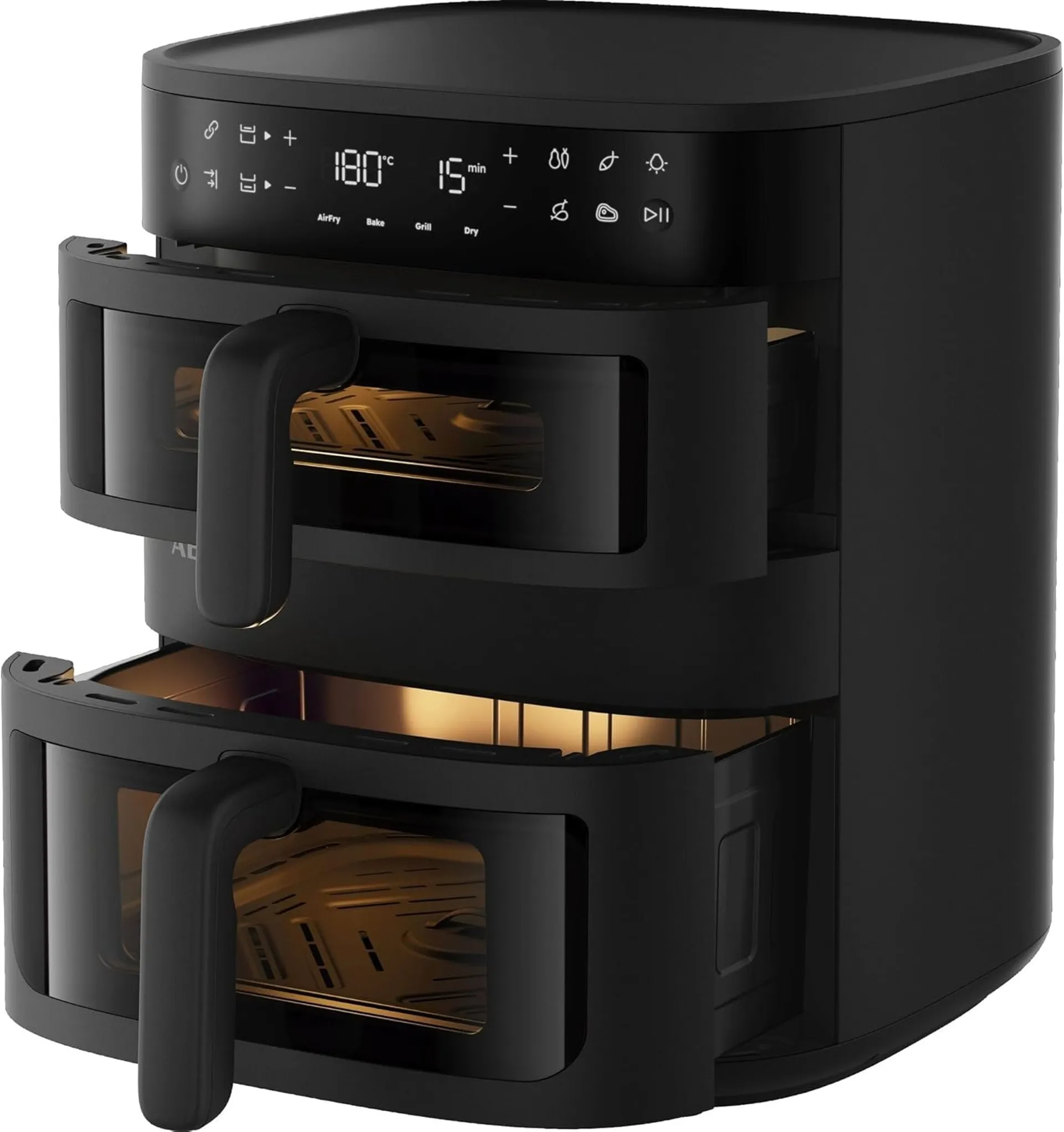 AEG Heißluftfritteuse 11 L Doppelkorb 2 Fächer Airfryer Sichtfenster schwarz