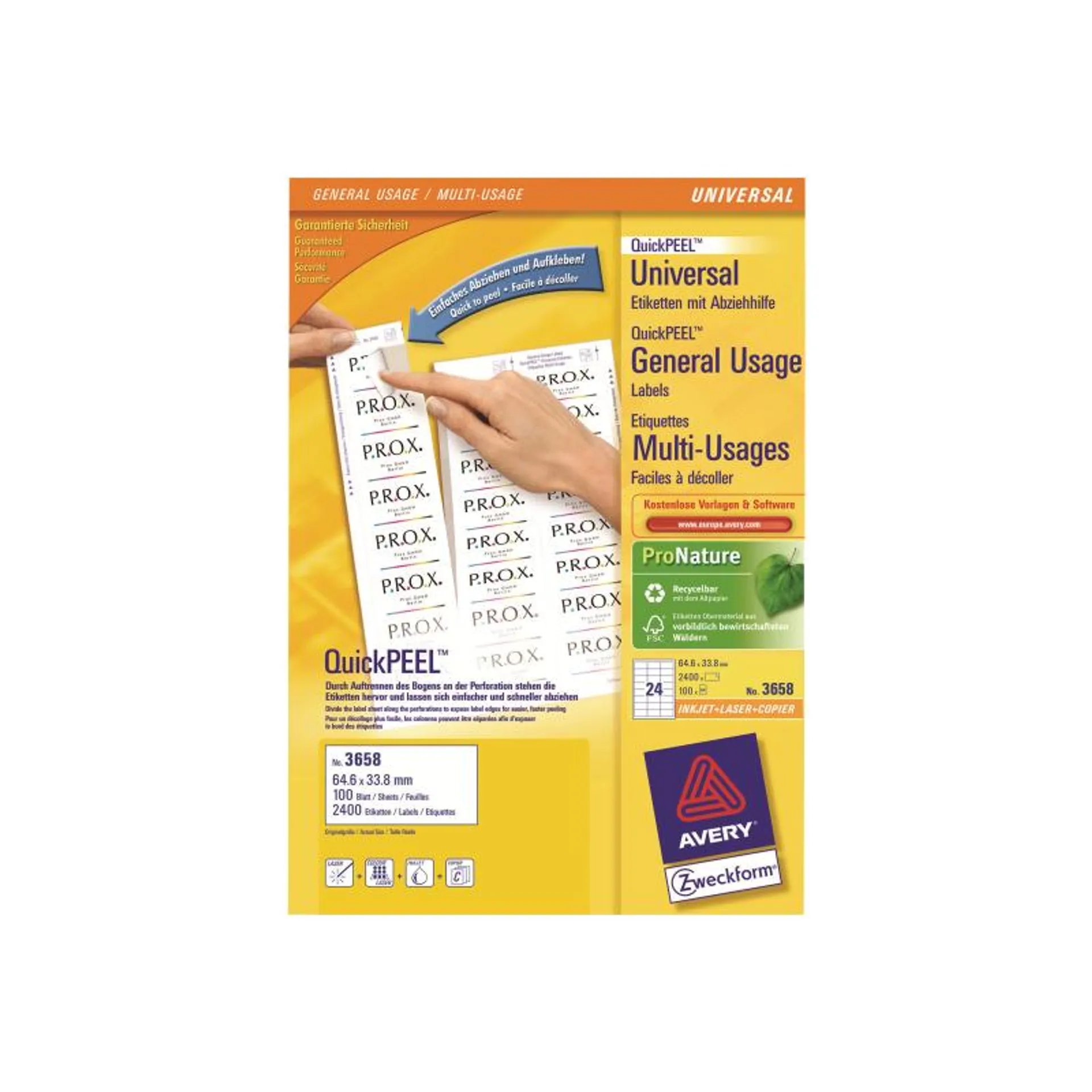 Avery Zweckform, Labels Avery 64 6 Avery Zweckform6 Avery Zweckform 6 x 33,8mm, A4