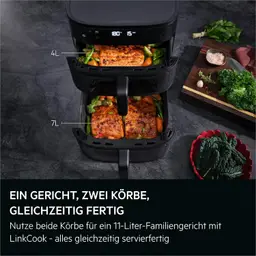 AEG Heißluftfritteuse 11 L Doppelkorb 2 Fächer Airfryer Sichtfenster schwarz — Bild 6